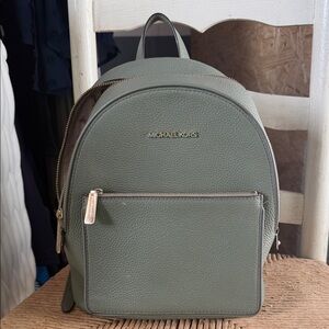 Michael Kors Pebbled Leather Backpack Sage Green Gold Hardware